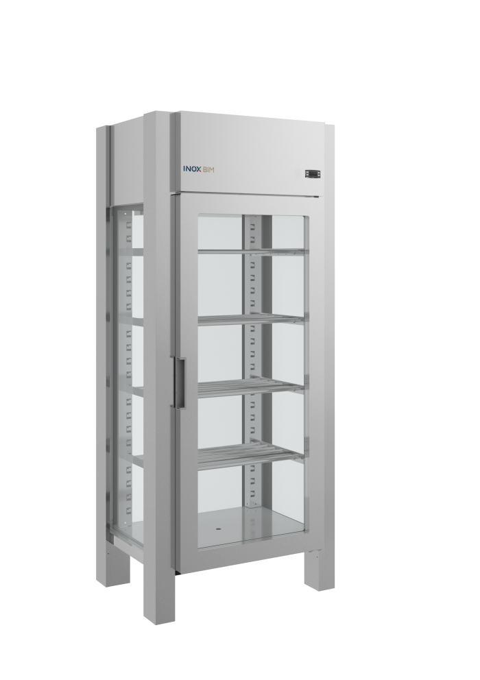 Vitrine climatique 2 portes double face, 4 faces vitrées – Inoxbim