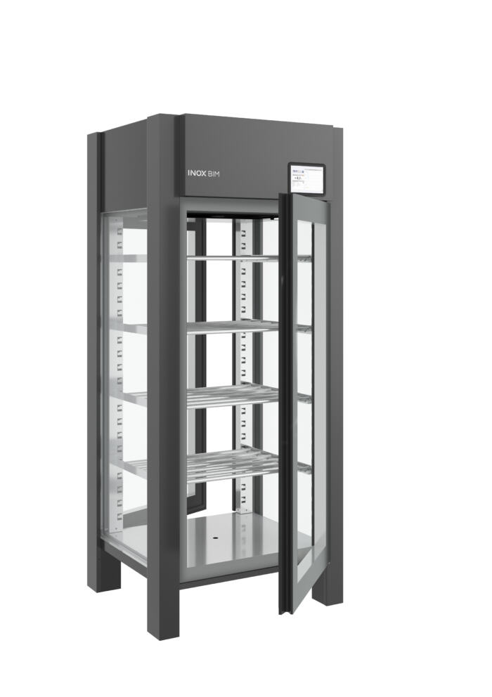 Vitrine climatique 2 portes double face avec contrôle de l&rsquo;humidité, 4 faces vitrées – Inoxbim