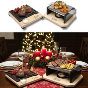 Coffret cadeau personnalisé – pierre volcanique et plat en ardoise 20 × 20 cm