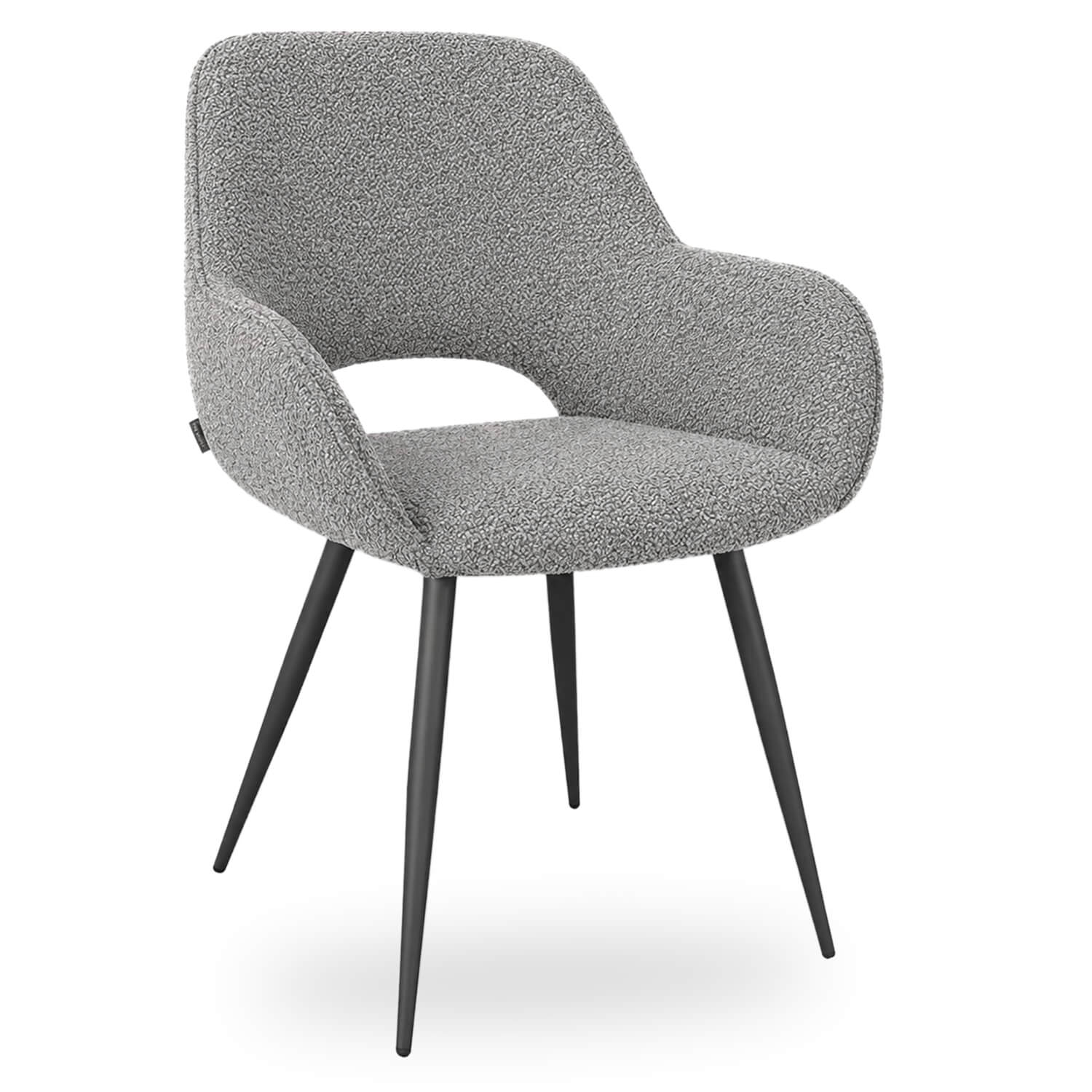 Chaise Avec Accoudoirs – FLORE – Bouclé Gris Chaise Avec Accoudoirs – FLORE – Bouclé Gris