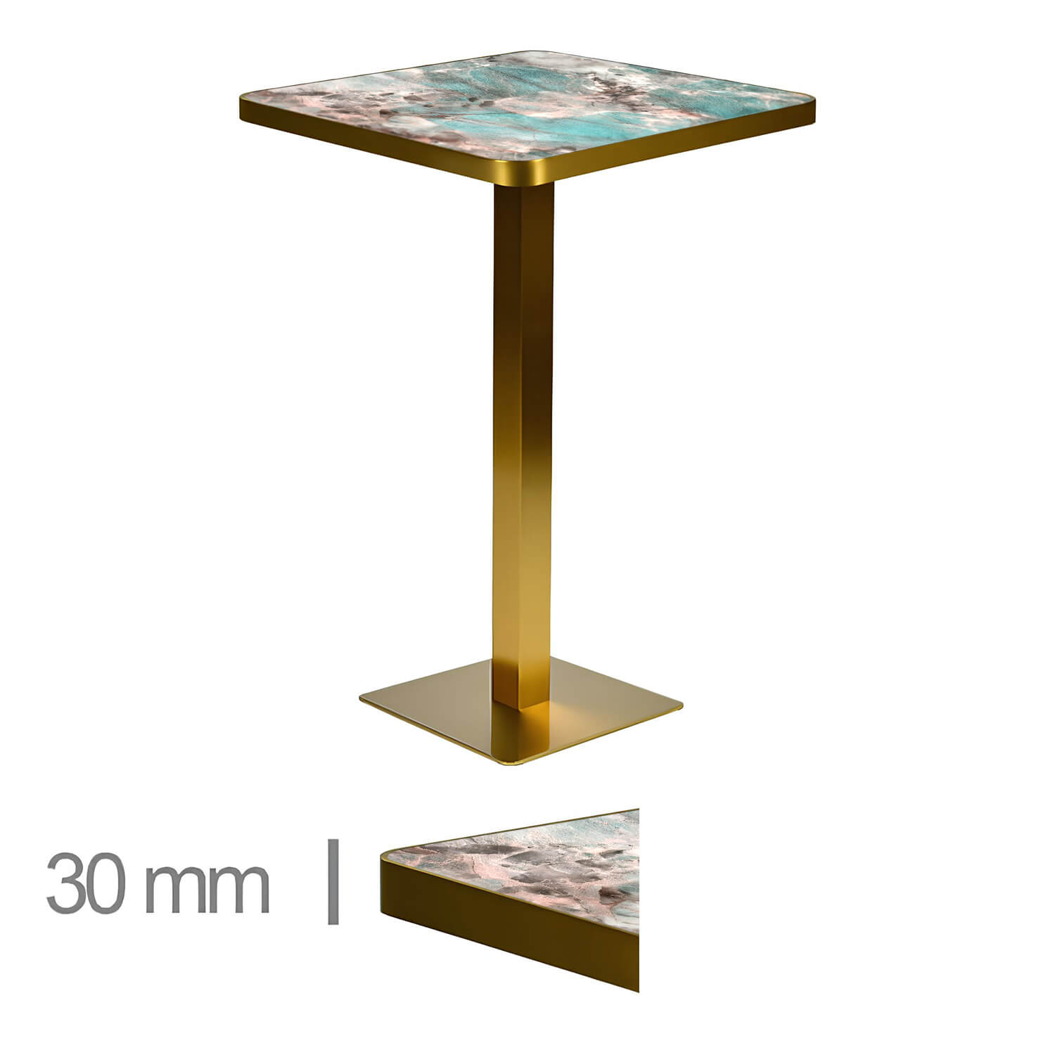 Table Haute Avec Pied – FAUX MARBRE VERT – 70×70 – Hauteur 111 cm Table Haute Avec Pied – FAUX MARBRE VERT – 70×70 – Hauteur 111 cm