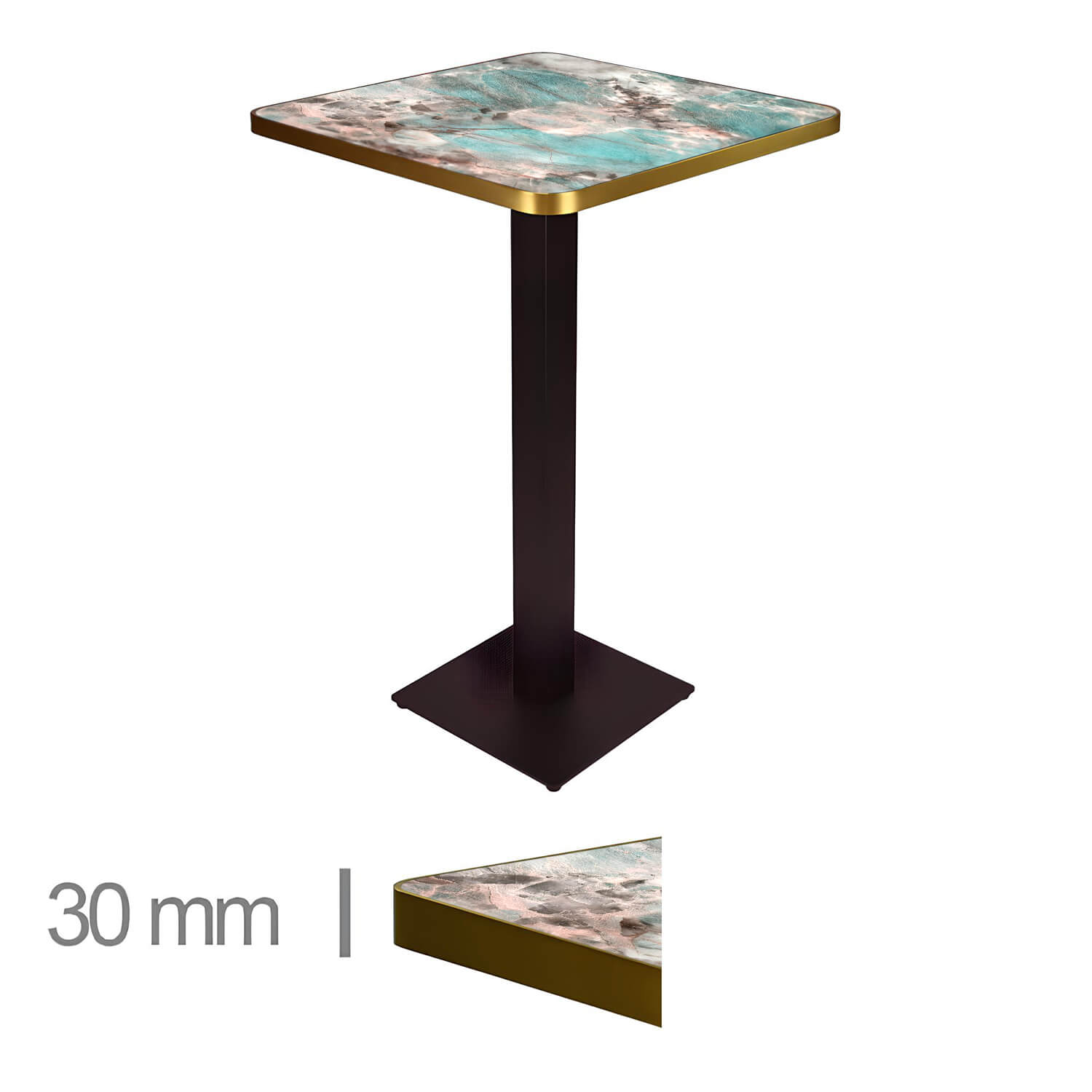Table Haute Avec Pied – FAUX MARBRE VERT – 70×70 – Hauteur 111 cm Table Haute Avec Pied – FAUX MARBRE VERT – 70×70 – Hauteur 111 cm