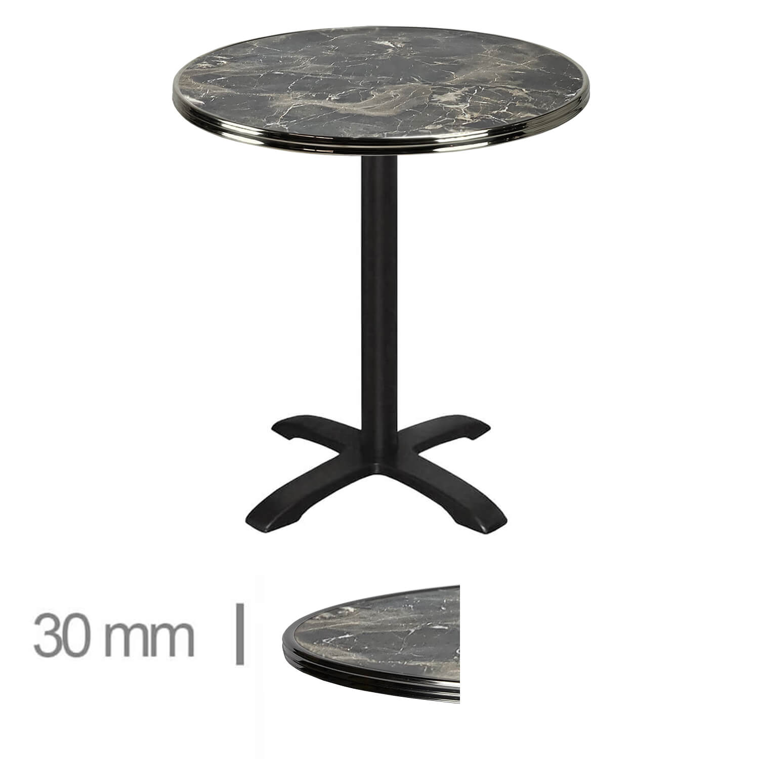Table Pour Terrasse Ronde Avec Cerclage Chrome – TERRASIA BROWNIE MARBLE – Ø70 cm Table Pour Terrasse Ronde Avec Cerclage Chrome – TERRASIA BROWNIE MARBLE – Ø70 cm
