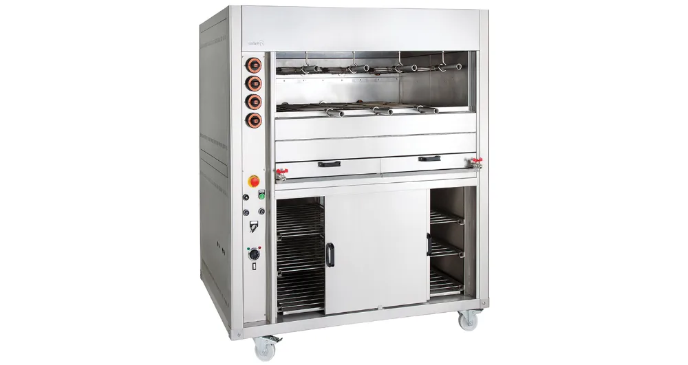 Grill à gaz rotatif multifonction CRGM 900 – 3 grilles, avec armoire chaude – Grelhaço Grill à gaz rotatif multifonction CRGM 900 – 3 grilles, avec armoire chaude – Grelhaço