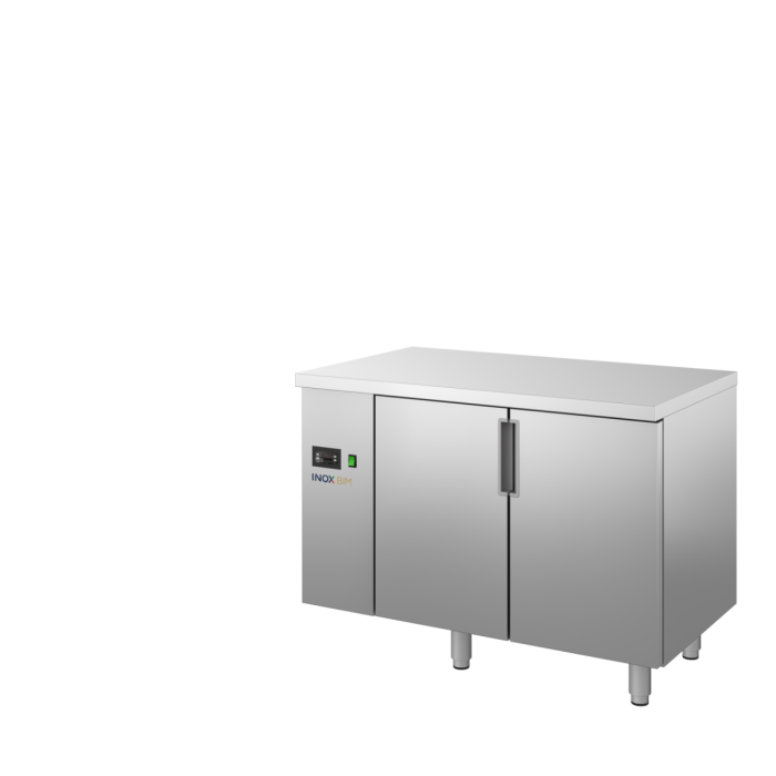 Table réfrigérée Gastronorm 2 portes pour groupe à distance – 1140×700 mm, avec plan supérieur – Inoxbim Table réfrigérée Gastronorm 2 portes pour groupe à distance – 1140×700 mm, avec plan supérieur – Inoxbim