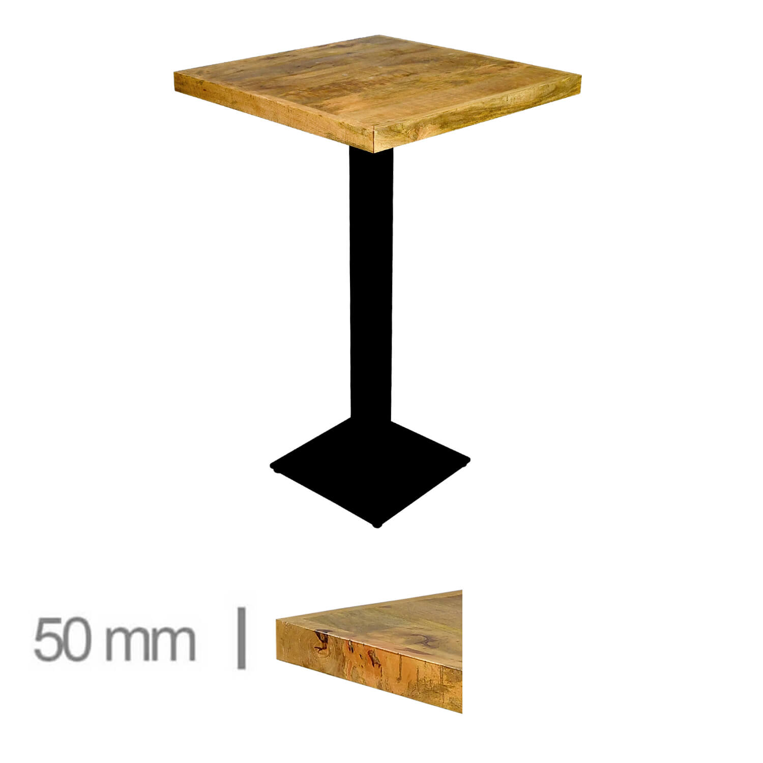 Table Haute en Bois de Manguier – 60×60 – Hauteur 113 cm Table Haute en Bois de Manguier – 60×60 – Hauteur 113 cm