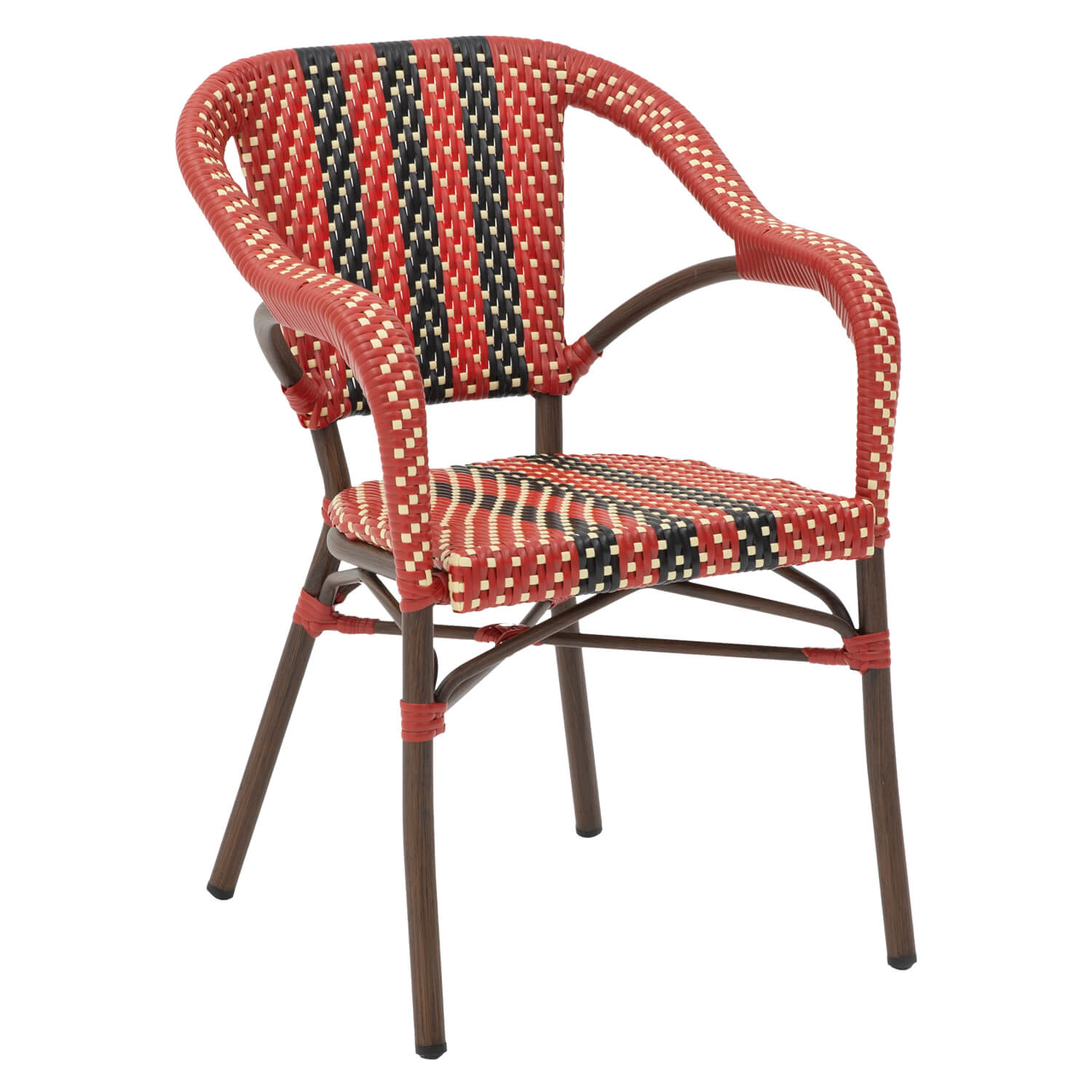 Chaise de Terrasse SIENA – Avec Accoudoirs – Empilable – Rotin Bordeaux-Noir Chaise de Terrasse SIENA – Avec Accoudoirs – Empilable – Rotin Bordeaux-Noir